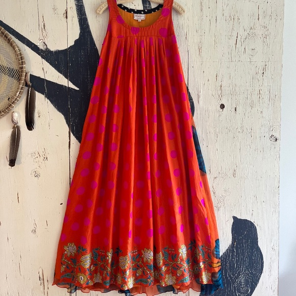 ANTHROPOLOGIE ANUPAMAA SIlk Polka Dot Floral Butterfly Maxi Dress SZ S - Picture 3 of 16